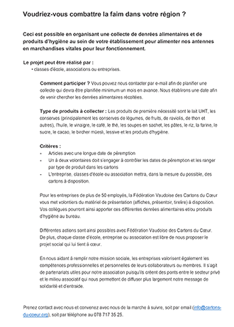 Demande de collecte de denrée alimentaire
